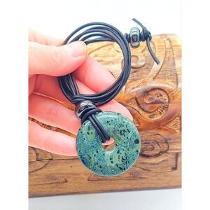 Kambaba Jasper Necklace Stone Pendant Leather Cord